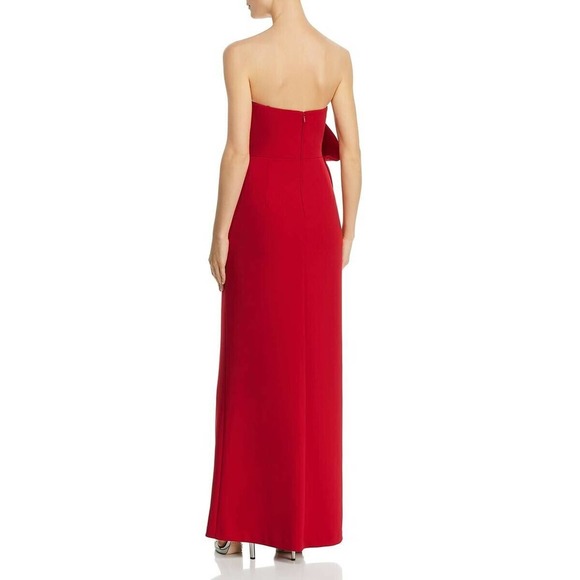 Aidan Mattox ruby red crepe strapless V neck gown dress size 10 - Picture 2 of 2